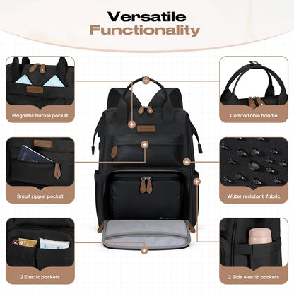 Maelstrom Travel Backpack for Women Men,Laptop Backpack Fits 15.6-17.3 Inch Laptop, Nurse/Work Bag with Insulated Lunch Box (Black)