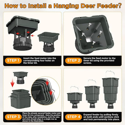 5 Gallon Hanging Deer Feeder, Automatic Game Feeder with Programmable Digital Timer (4 Feed Times), Easy Installation,Batteries Not Included
