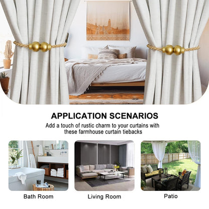HIASTRA 4 Pack Magnetic Curtain Tiebacks Modern Handmade Rope Curtain Tie Backs Decorative Drapes Weave Holdbacks for Home Outdoor Bedroom Office Decorative Curtain, Gold