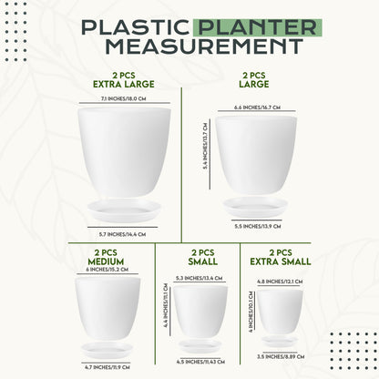 Utopia Home - Plant Pots Indoor with Drainage - 7/6.6/6/5.3/4.8 Inches Flower Pots for Indoor Planter - 10 Pack Plastic Planters - Ideal for Stocking Stuffers or Home Christmas Decorations - White