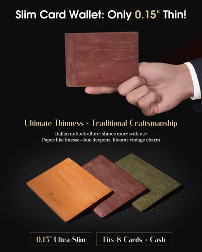 XZVXZV Men's Slim Wallet Italian Pebbled Leather Minimalist Front Pocket RFID Blocking Credit Card Holder with Gift Box Black