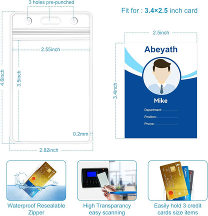 200 Pack Extra Thick ID Badge Holder Vertical Clear ID Card Holder with Waterproof Resealable Zip Name Tag Holder for Nurses, School and Office（ 2.25x3.5Inch）