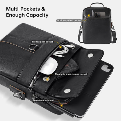 13 Inch Laptop Leather Sleeve for 2026-2022 MacBook Air 13 M5 M4 M3 M2 A3449 A3240 A3113 A2681, 13" MacBook Neo A18, Protective Carrying Bag Shoulder Travel Case with Pockets, Black