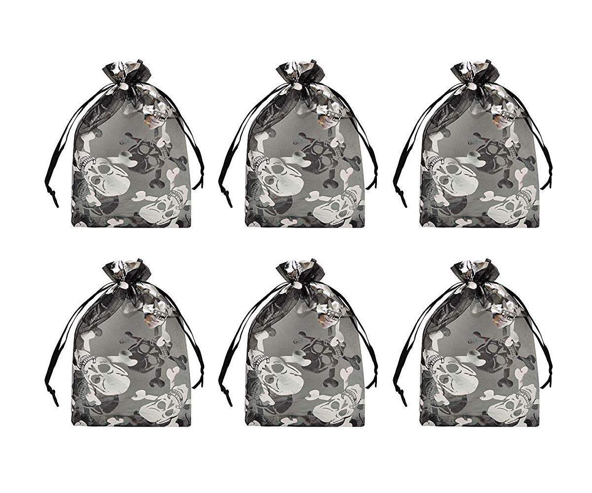 Tvoip Organza Bags 100pcs/lot 4"x 6" (10x15cm) Drawable Black Skull Packing Bags Wedding Christmas Candy Jewelry Bags & Pouches (Black(Skull))