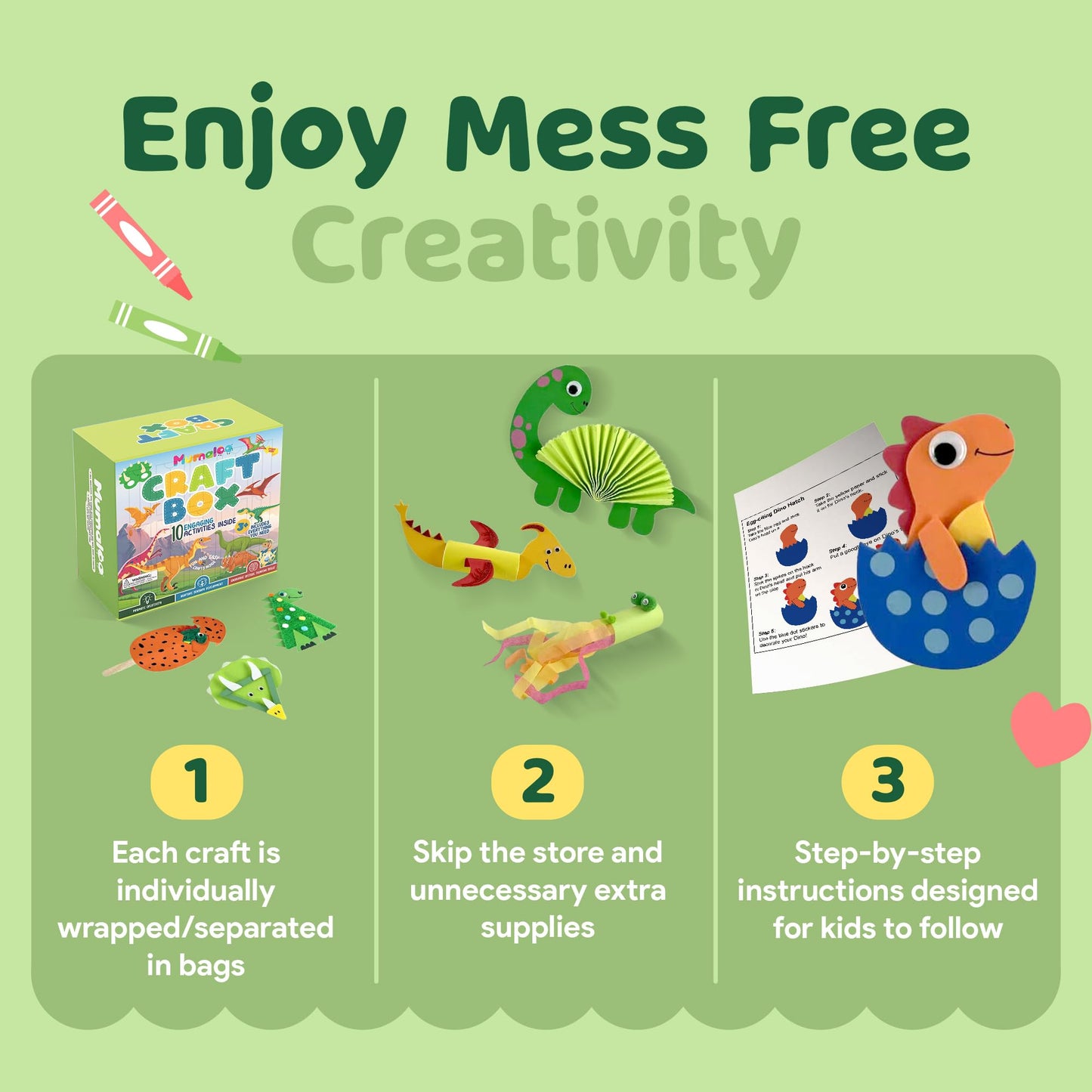 Mumaloo Dinosaur Craft Box - 10 Creative Arts and Crafts for Kids Ages 4-8, Fun, No Mess, Educational, Toddler, Preschool & Homeschool Activities Kit with Supplies, 3 4 5 6 7 8 Year Old Girls and Boys