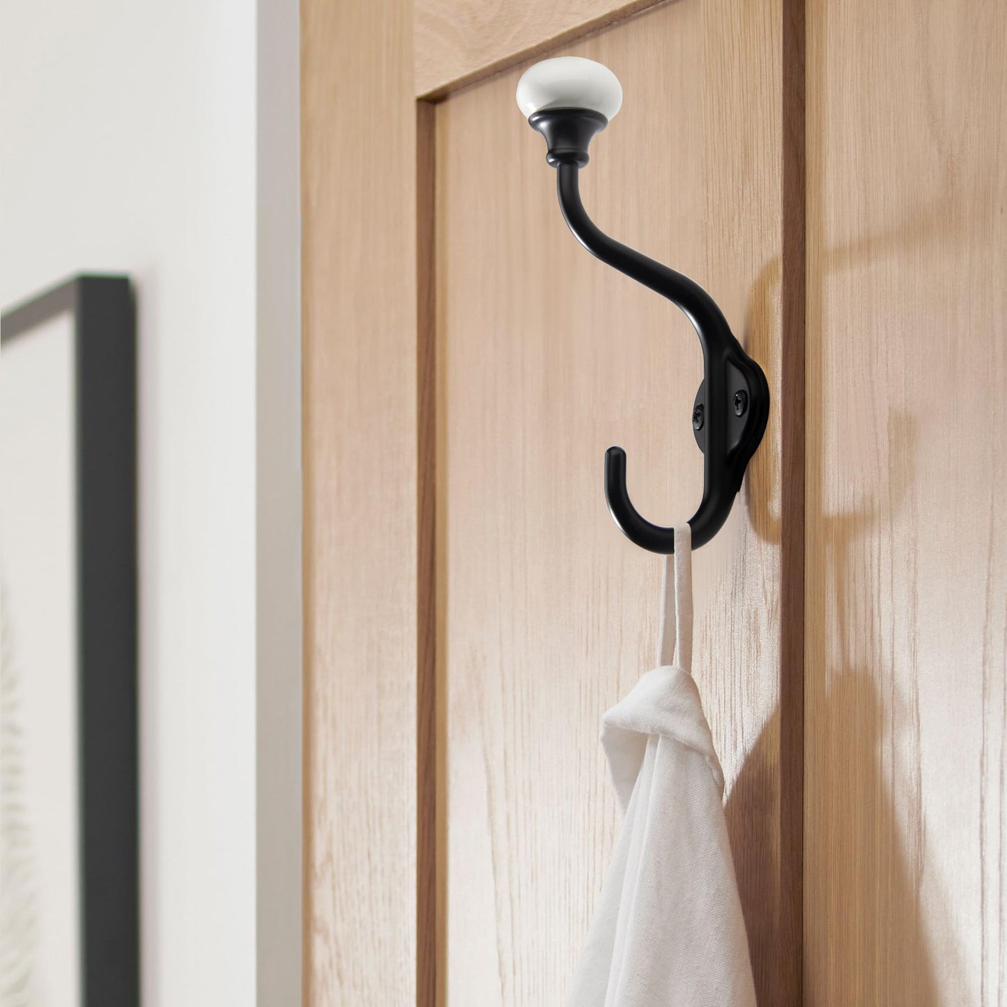 TUNNY Coat Hooks - 5 Pack Matte Black Towel Hooks Robe Hooks Decorative Wall Hooks for Bathroom Bedroom Kitchen Towel Robe Clothes Cabinet Closet Bathroom Hardware
