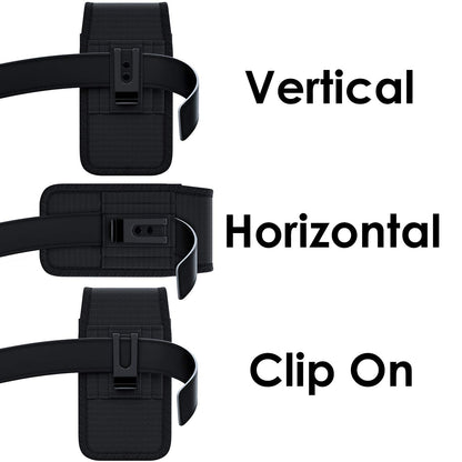 NUVAVO Holster for iPhone 17 16 15 14 13 12 11 Xs X XR/Pro Models, Cell Phone Belt Holder Case with Clip for Men, Heavy Duty Nylon Pouch (Fits Phone with Otterbox Cover on) Black