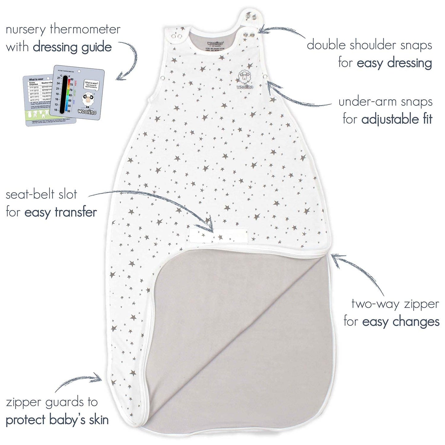 Woolino Toddler Sleeping Sack, 4 Season, Merino Wool and Organic Cotton, Baby Sleep Bag, 2-4 Years, Strawberry