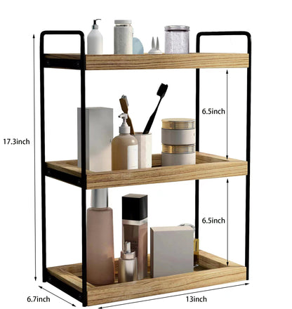 Dorhors 3 Tier Bathroom Counter Organizer,Countertop Bathroom Storage Shelf,Counter Tray and Vanity Organizer (Brown)