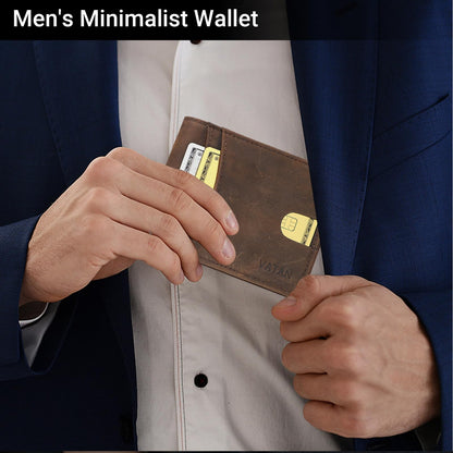 VATAN Wallet for Men Slim RFID Blocking Leather Credit Card Holder Wallet for 15 Cards, Bifold Minimalist Thin Wallet with 2 ID Windows & Cash Slot, With Gift Box (CH Coffee)