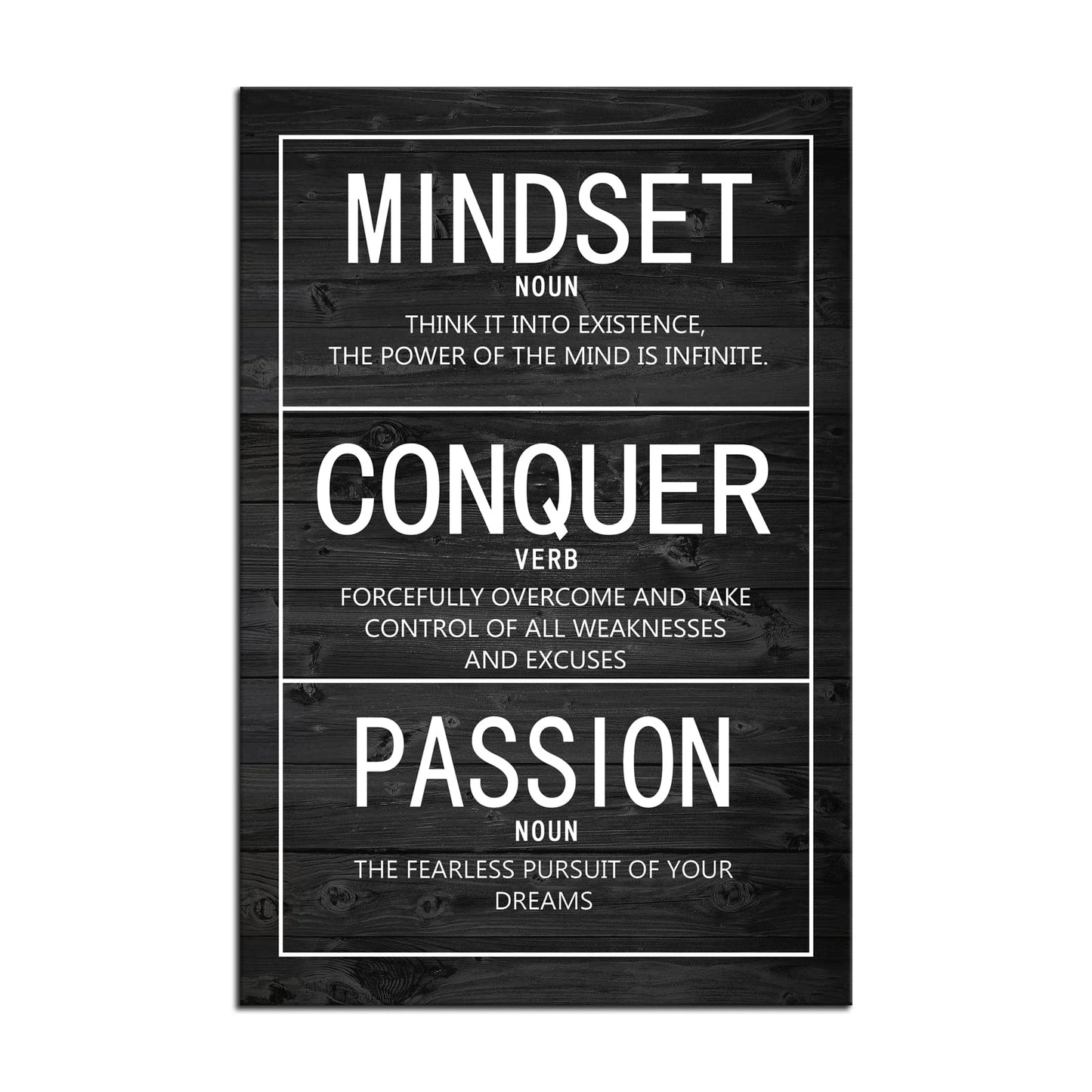 Inspirational Poster Passion Mindset Conquer Motivational Canvas Wall Art Paintings Inspiration Artwork Living Room Office Prints Wall Decor Decoration Wooden Framed Ready to Hang [24''Wx 36''H]