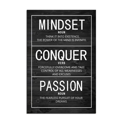 Inspirational Poster Passion Mindset Conquer Motivational Canvas Wall Art Paintings Inspiration Artwork Living Room Office Prints Wall Decor Decoration Wooden Framed Ready to Hang [24''Wx 36''H]