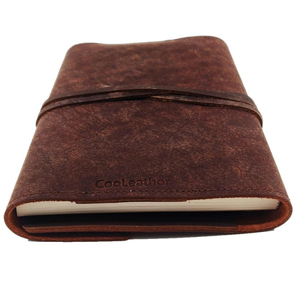CooLeathor Refillable Leather Journal Writing Notebook - Handmade Leather Journal for Men, A5 Diary Cover Refillable Sketchbook to Drawing, Large 6"x8", Dark Brown