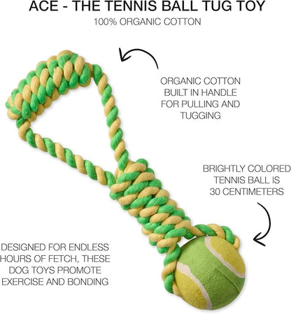 Pet Passion Ace - The Organic Cotton Pull and Chew Tennis Ball Toy for Dogs, Yellow Ball Toy, One Size