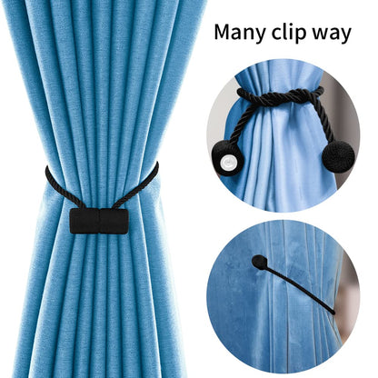 YUNTUOO 18 Inch Strong Magnetic Curtain Tiebacks, Curtain Holdbacks Modern Upgrade Strong 2021 New Twisted Style Decorative Drapery Rope Tie Backs(4 Pack Black)
