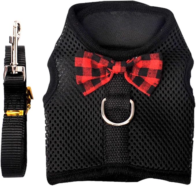 minkissy Pet Harness Vest with Breathable Mesh Dog Chest Strap, No Pull Small Animal Harness for Rabbits, Guinea Pigs, Squirrels, Black Size M (Chest 30-34cm) Suitable for Outdoor Walking