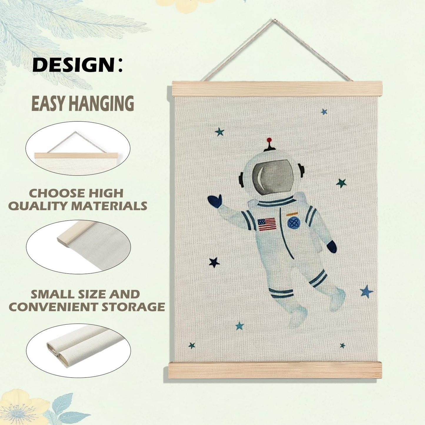 BearCake Spaceman Nursery Canvas Wall Decor Art Poster Hanger Frame, Space Prints Framed Wall Decor for Classroom Toddler Boys Room Nursery Playroom, 12x16 Inch Set of 2