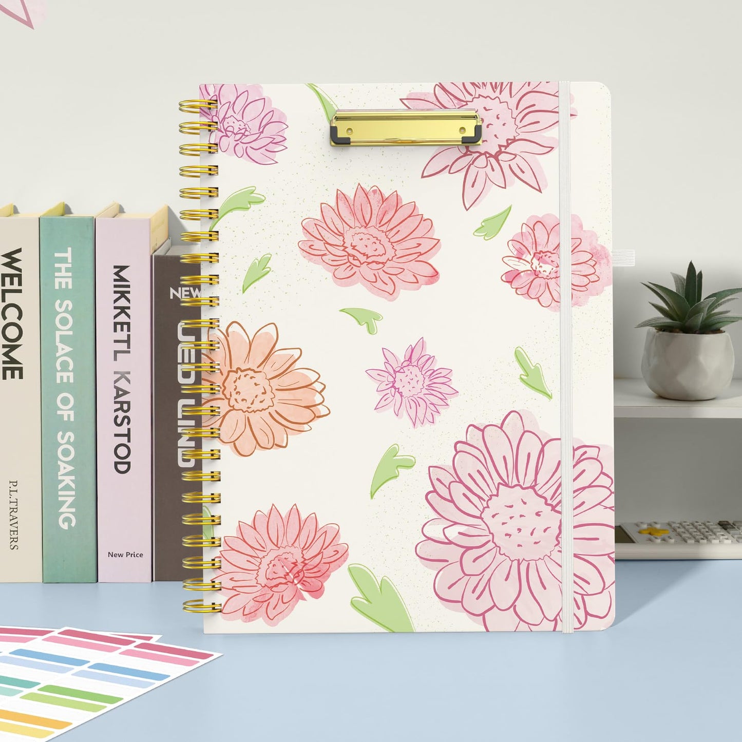 Sooez Clipboard Folio with Refillable Notepad, Folder with 10 Storage Pockets for Letter Size, Spiral Clipboard Notebook, Cute Portfolio for School, Office & Nursing