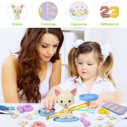 Puppy Balance Counting Toys, Cool Math Learning Games for Boys and Girls, Educational Number Toy Preschool Puppy Balance Counting Toy, Fun Children's Gift STEM Math Games Toys for Kids Age 3+(63 PCS)