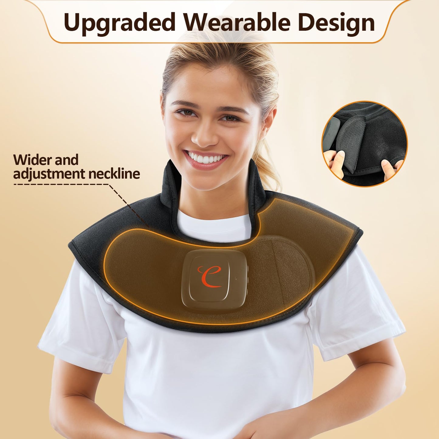Comfytemp 2.5lb Cordless Heating Pad for Neck Pain Relief, Weighted Rechargeable Heat Pad, FSA HSA Eligible, Electric Neck Heater with 210Mins~450Mins of Battery Life, 9.5"×19" Wrap Suit for S/M Size