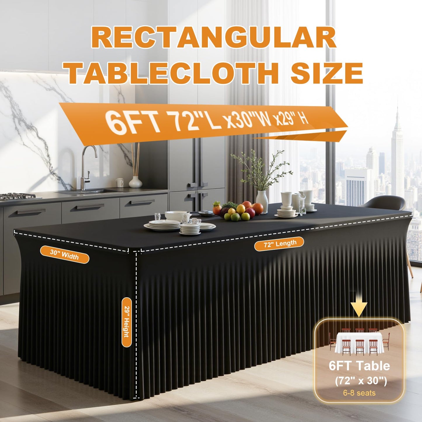 GEWONELIFE Black Rectangle Spandex Tablecloth, Fitted Stretch Table Cover for 6FT Rectangular Tables, Wrinkle-Free Elastic Table Skirt for Graduation Wedding Party Banquet Birthday Buffet Restaurant