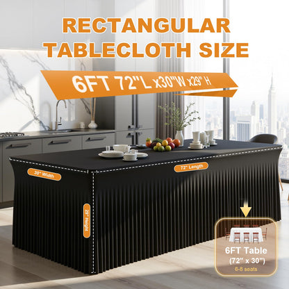 GEWONELIFE Black Rectangle Spandex Tablecloth, Fitted Stretch Table Cover for 6FT Rectangular Tables, Wrinkle-Free Elastic Table Skirt for Graduation Wedding Party Banquet Birthday Buffet Restaurant