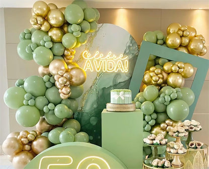 MEBAY Sage Green White Gold Balloon Garland Arch Kit, 146Pcs Latex Balloons Different Sizes 18 12 10 5 Inch for Birthday Baby Shower Gender Reveal Wedding Party Decoration