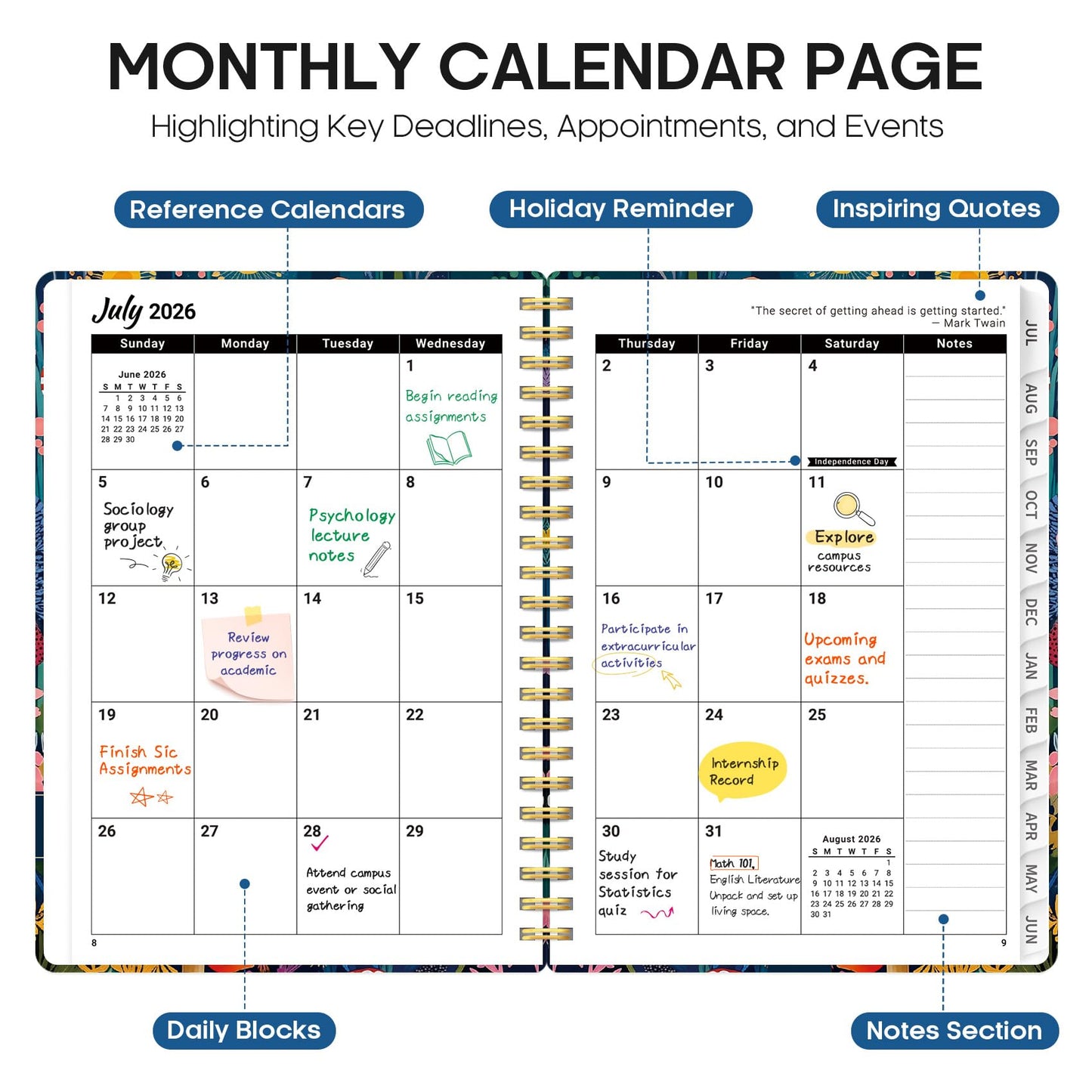 Planner 2026–2027, Weekly & Monthly Academic Organizer for School Year, Jul 2026–Jun 2027, Hardcover Planner with Tabs, Back to School Essential, 6.3" x 8.5", Forest Whimsy