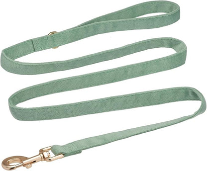 Soft Corduroy Dog Collar and Leash Set Adjustable Durable Dog Collars with Metal Buckle and Lead for Large Dogs,Grass Green