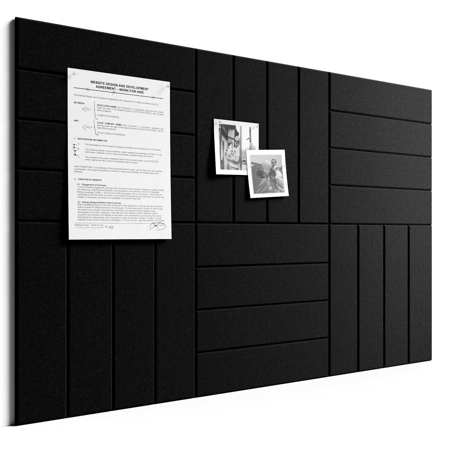 Bumusty Large Cork Board Alternative-36 x 24" Felt Bulletin Board Tiles, with 30 Pushpins, 40 Adhesive Tabs, Bold-Stripe 6-Pack, Cork Boards for Office Push Pin Board Felt Board-Black