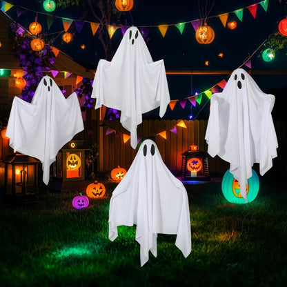 6 Pack Halloween Hanging Ghost Decorations 27.6" Halloween Outdoor Hanging Ghosts White Flying Fabric Ghosts Decorations for Outdoor Front Yard Patio Lawn Garden Trees Party Decor