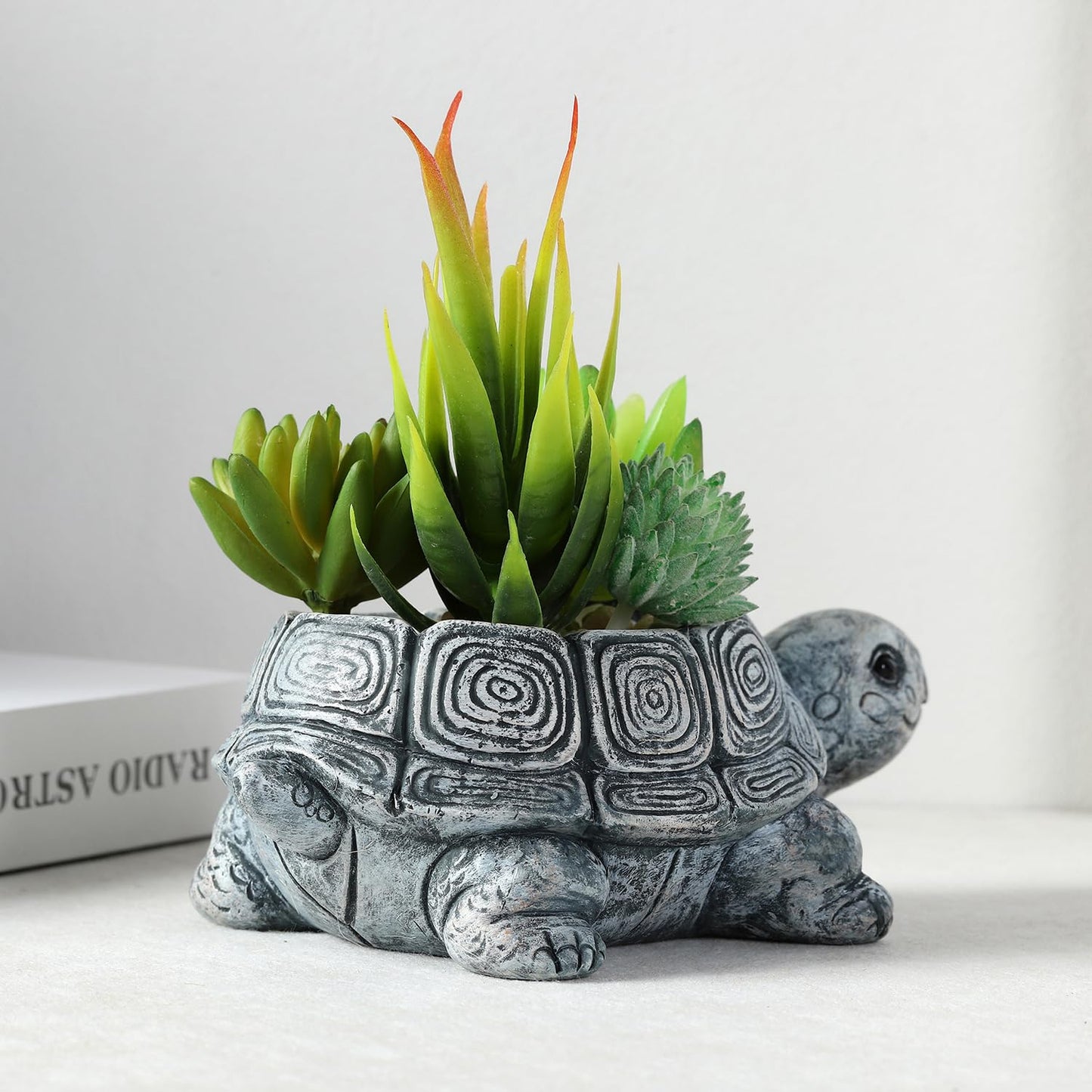Turtle Planter Sea Turtle Succulent Pots with Drainage Hole, Resin Plant Pots for Succulents Home Office Desktop Decorations,Small Flower Pots for Outdoor Garden Decor,Turtle Gifts for Women (Gray B)