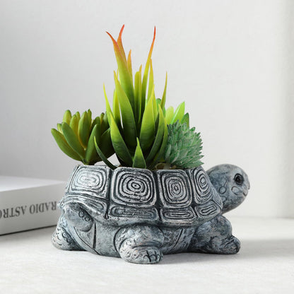 Turtle Planter Sea Turtle Succulent Pots with Drainage Hole, Resin Plant Pots for Succulents Home Office Desktop Decorations,Small Flower Pots for Outdoor Garden Decor,Turtle Gifts for Women (Gray B)