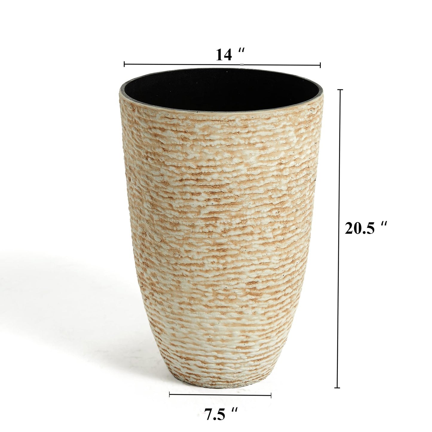 Worth 9 Gallon Tall Round Planters Set of 2-14" Dia x 21" H Stone Finish Flower Pots Indoor Decorative Container Garden Patio Unbreakable Beige