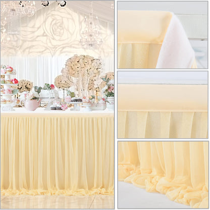 6ft Champagne Table Skirt for Rectangle Tables or Round Tables Champagne Tutu Tulle Table Skirt Cloth for Wedding Baby Shower Birthday Party Dessert Buffet Banquet Decorations
