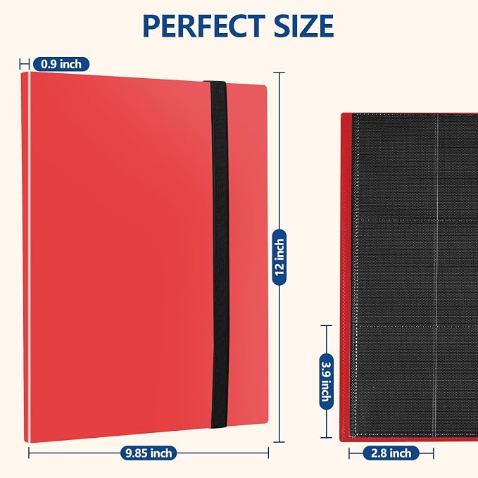 Card Binder, EDUDIIU 9 Pockets Premium Trading Card Binders, Cards Collection Binder Album, Side Loading Yugioh Holder Book for Sport, Football, Baseball Collector - Red
