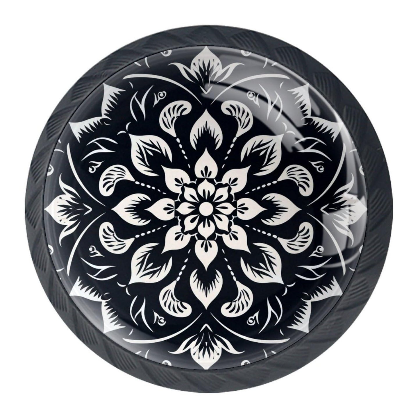 CWAGFEQZ 4-Pc Round Drawer Pulls and Knobs,Handles for Cabinets and Drawers,Black White Floral Flower Closet Door Knobs