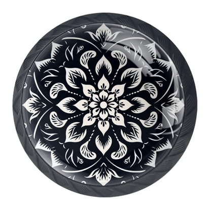 CWAGFEQZ 4-Pc Round Drawer Pulls and Knobs,Handles for Cabinets and Drawers,Black White Floral Flower Closet Door Knobs