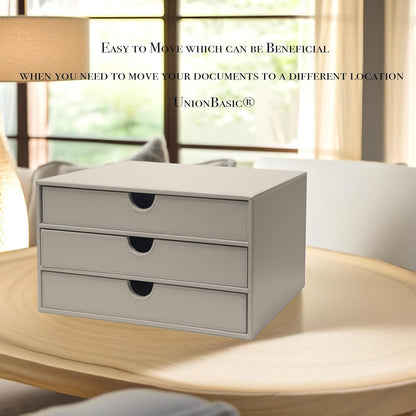 UnionBasic Document Organizer, 3-Drawer File Cabinet Document Storage Box, Office Desktop Filing Organizer, Feather Gray