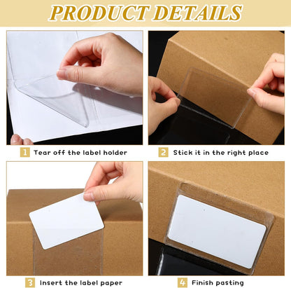 Jeyiour 200 Pcs Label Holders Adhesive Nameplate Pockets Storage Bin Labels Index Card Holder Shelf Plastic Peel Stick for Classroom Supermarket Bookshelf Library Student Box Drawer (2.9 x 3.6 Inch)