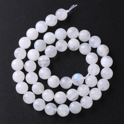 75PCS 10MM Natural Stone White Moonstone Gemstone Semi Precious Beads for Jewelry Making DIY Bracelet