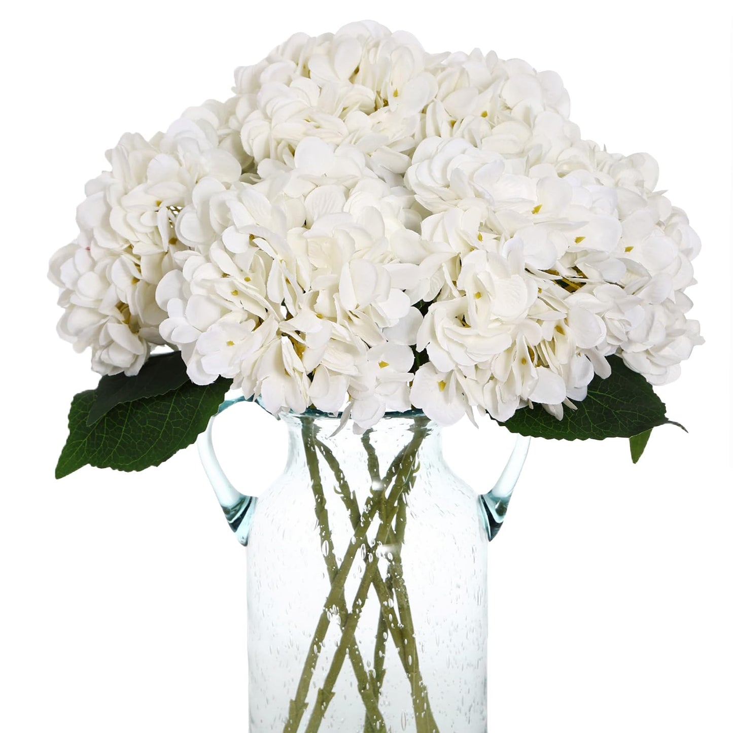 Kimura's Cabin 6pcs Fake White Flowers Artificial Silk Hydrangea Flowers Bouquets Faux Hydrangea Stems for Home Table Centerpieces Wedding Party Decoration (White)