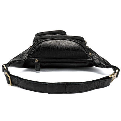 Genuine Leather Fanny Pack large capacity Crossbody Waist Bag with Zipper phone Pockets black
