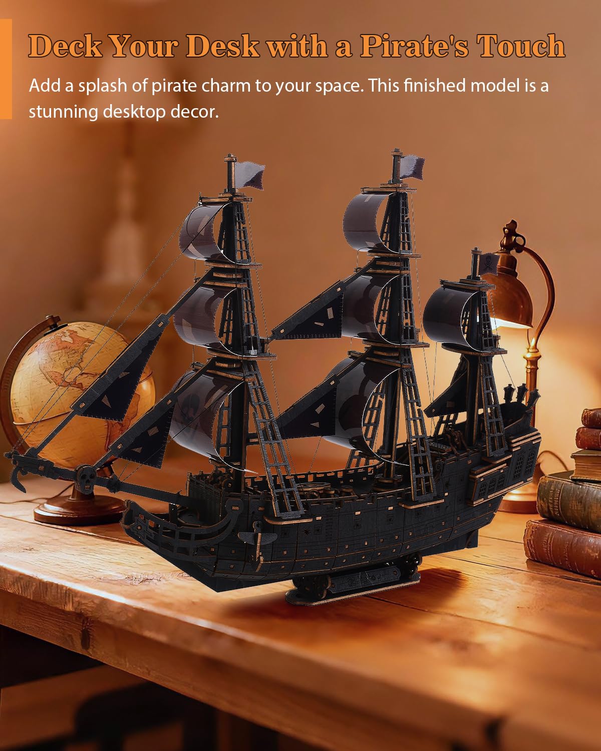 Black Pirate Ship 3D Wooden Puzzle for Adults - Ideal Christmas or Thanksgiving Gift for Model Enthusiasts 3D Puzzles for Adults