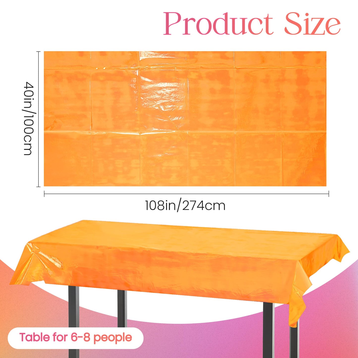 3 pcs Orange & Purple & Pink Iridescence Tablecloth, 40x108“ Disposable Shiny Laser Table Cloth, Glitter Plastic Tablecloths, Holographic Iridescent Table Cover for Halloween Party Decoration, Wedding