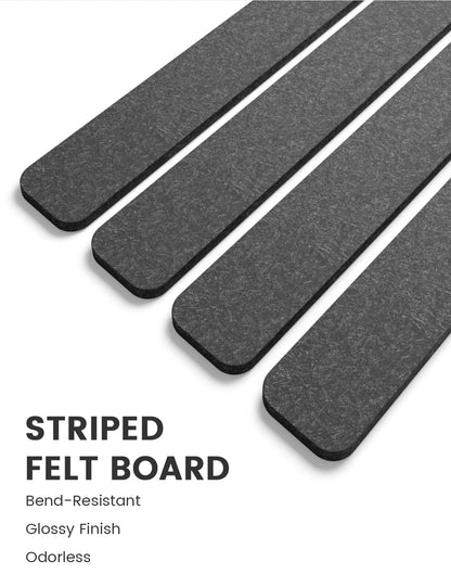 Fluxynara Cork Board Alternative Felt Strip Board 8-Pack 13"x2", Office Pin Board with 50 Push Pins, Adhesive Install for Bedroom Door & Home Office (Charcoal Gray)