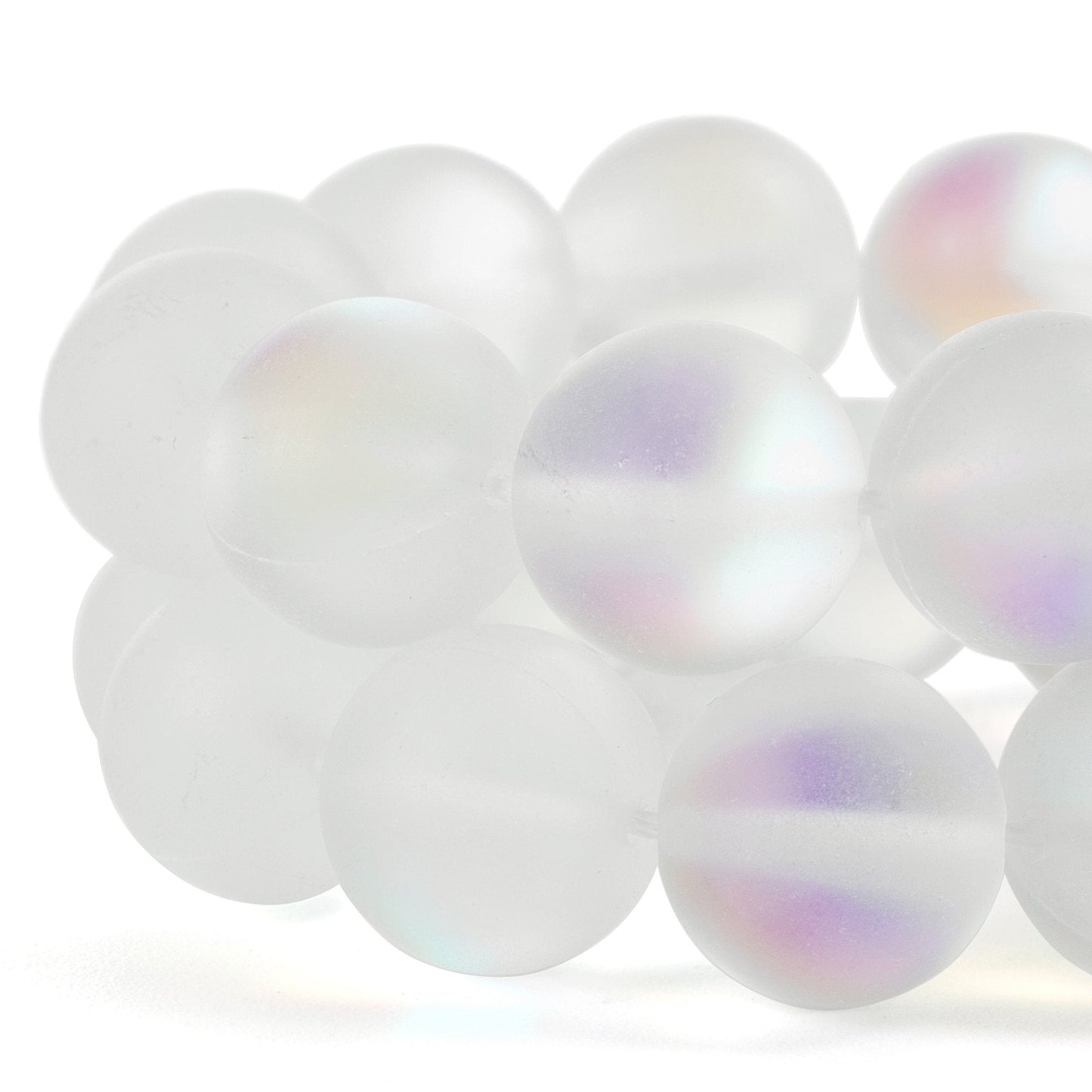 RUBYCA 12mm Round Moonstone Matte Crystal Glass Beads Aura for Jewelry Making White, 1 Strand