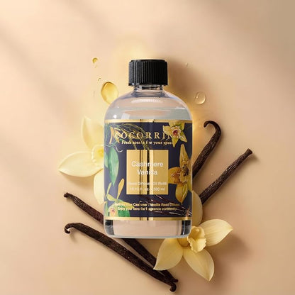 Cocorrína Reed Diffuser Refill Cashmere Vanilla 10.14oz (300ml) with 8 Sticks - Premium Long-Lasting Floral Essential Oil, Home Fragrance for Bedroom, Bathroom Home Decor