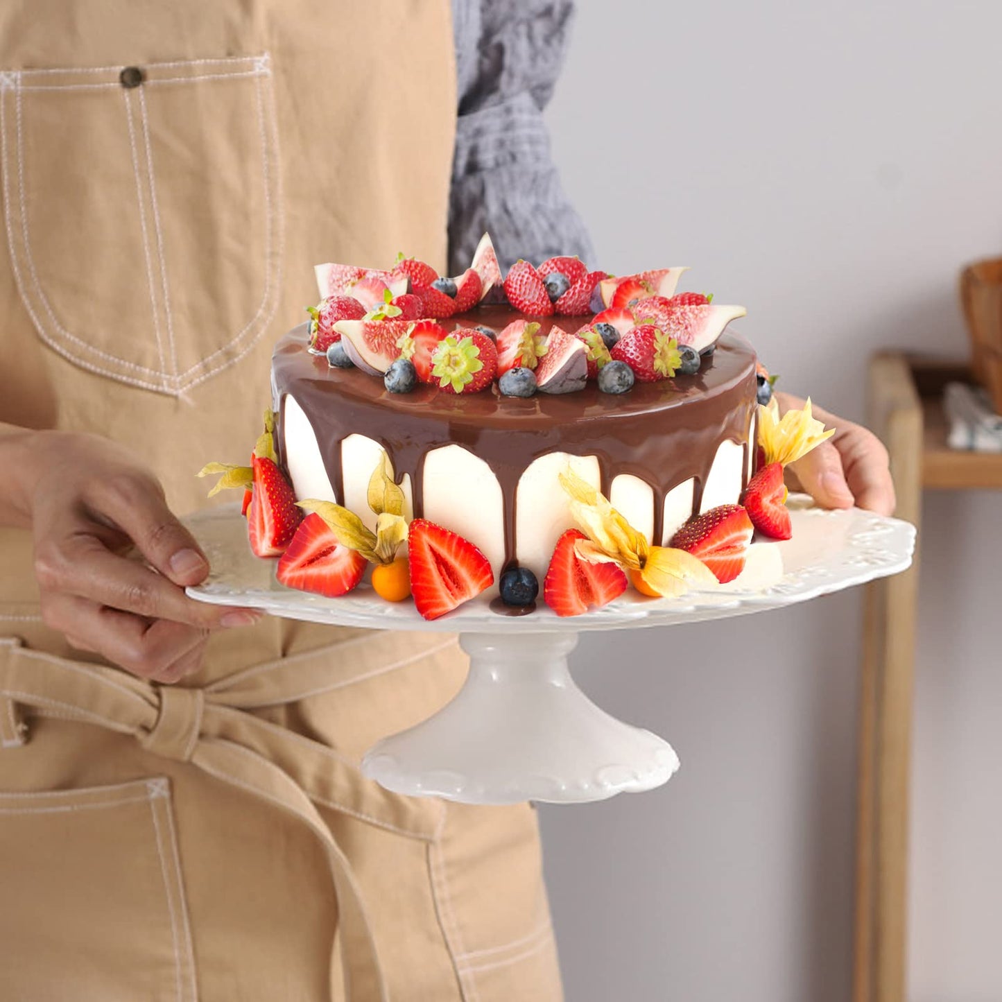Vkinman 10 Inch Porcelain Round Cake Stand, Dessert Stand, Cake Stand for Party, Home Decorating Stand