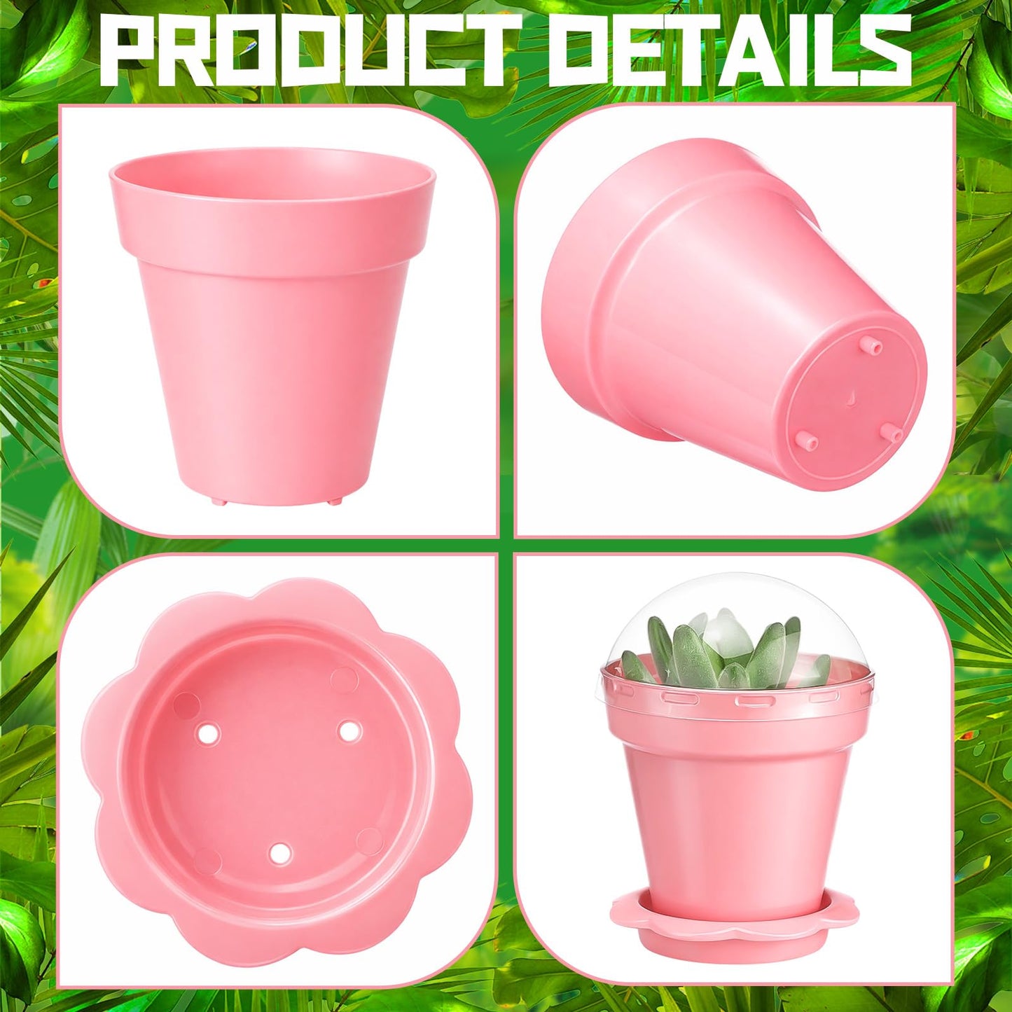 LOYIM 36 Packs Cupcake Plant Nursery Pots with Humidity Dome Small Flower Pots Plastic Planting Containers Cups with Saucers and Shovel for Indoor Outdoor Plant Succulent Display (Pink)